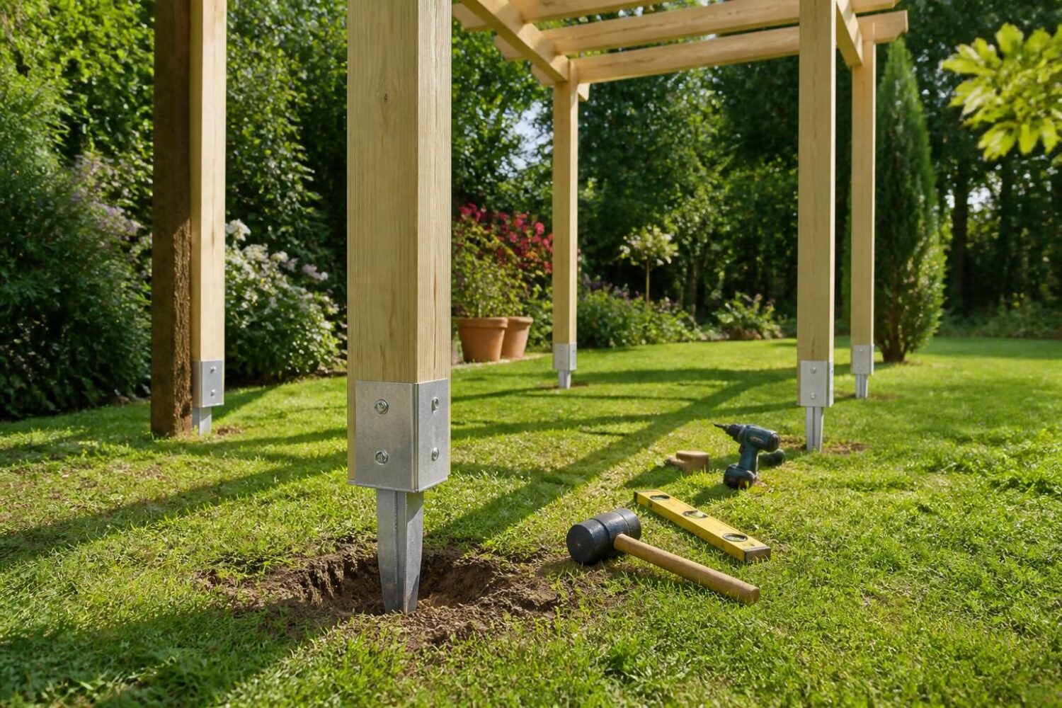 Comment fixer une pergola dans l&rsquo;herbe sans dalle béton