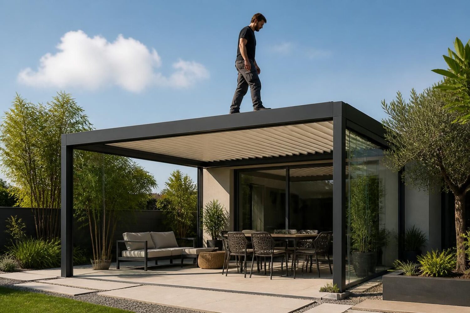 Peut-on marcher sur une pergola bioclimatique ?