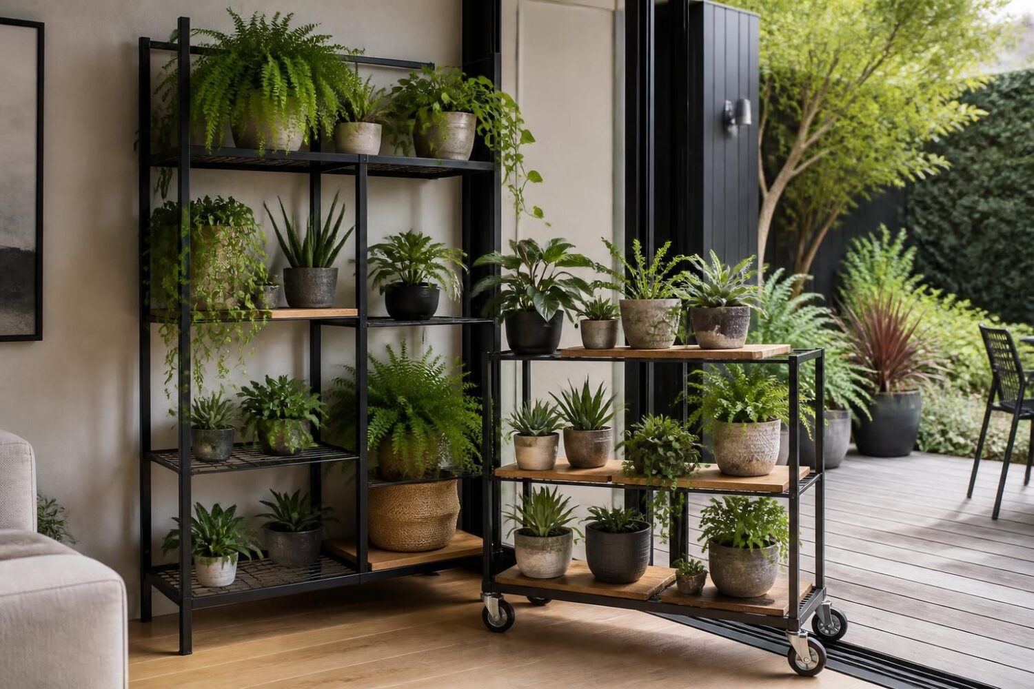 Étagère pour plantes d&rsquo;intérieur et d&rsquo;extérieur : les meilleures options en fer, bois et à roulettes